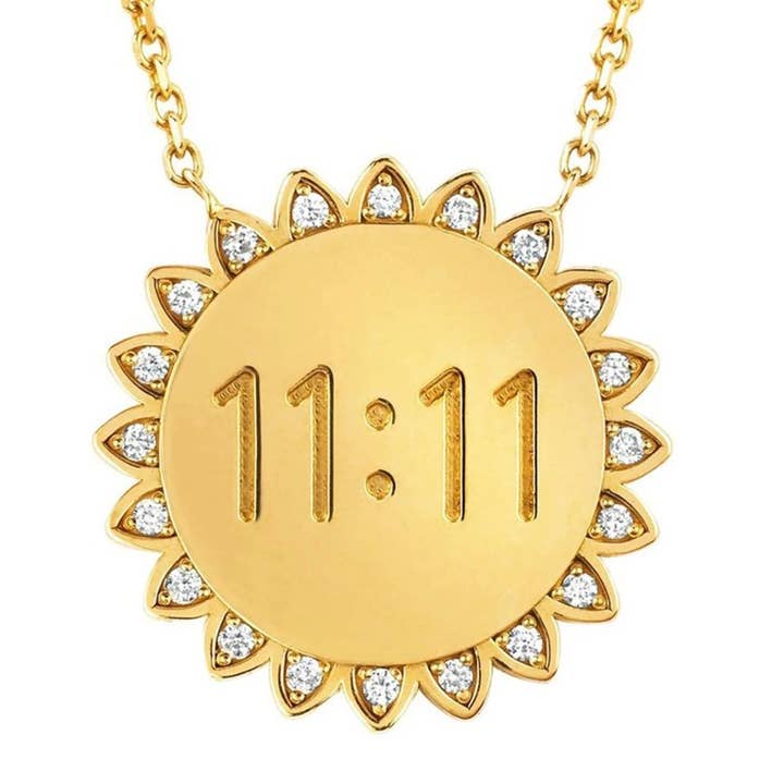 11:11 Sunshine Sun Pendant Necklace 14K Gold Steel Crystal