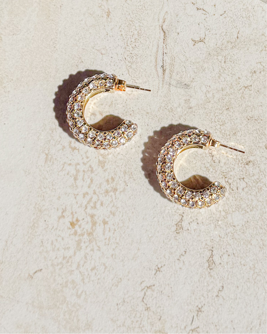 Metallic Pavé Crystal Hoop Earrings