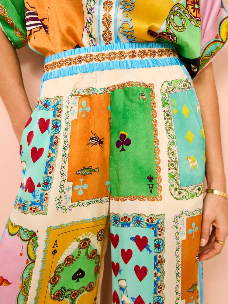 Abstract Print Shirt Pocket Wide-Leg Pants Set