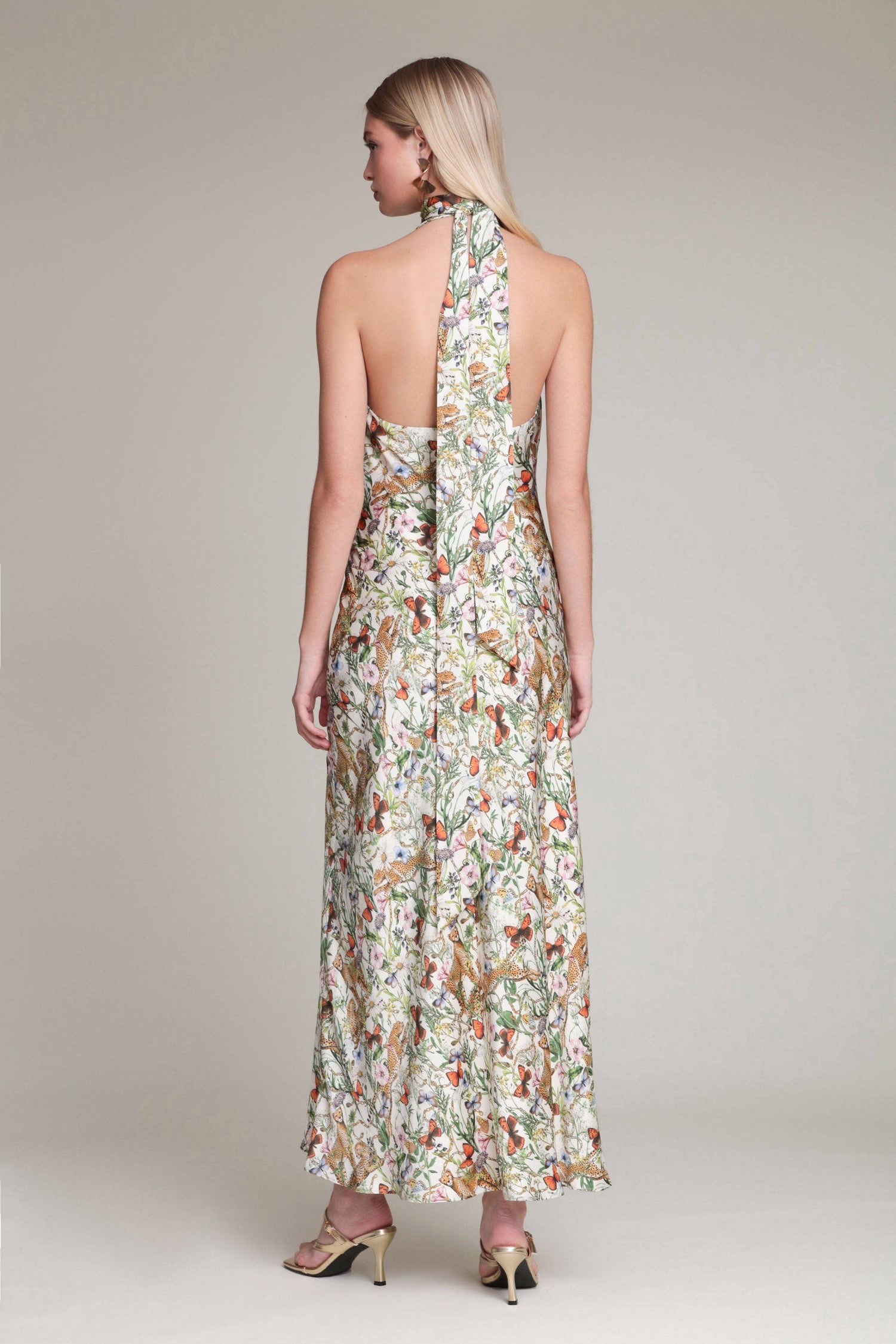 Botanical Satin Scarf Tie Maxi Dress