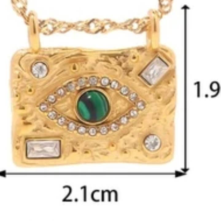 Evil Eye Protection Medallion Talisman 14K Gold Crystal Neck