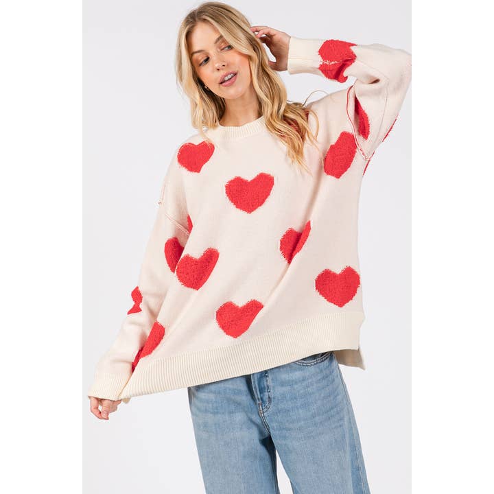 Oversized Valentine Side Slit Heart Sweater Top