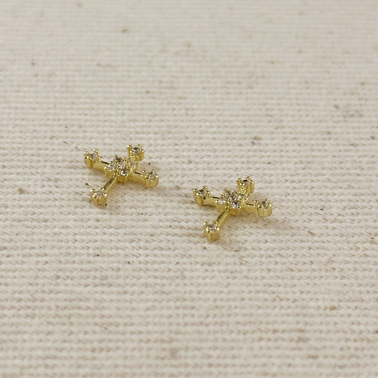 18k Gold Filled Cross CZ Stud Earrings