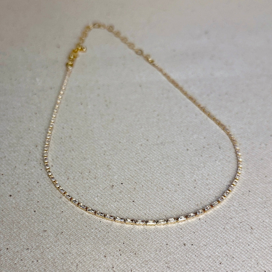 Baguette Cz Tennis Necklace Gold Filled 1.5mm