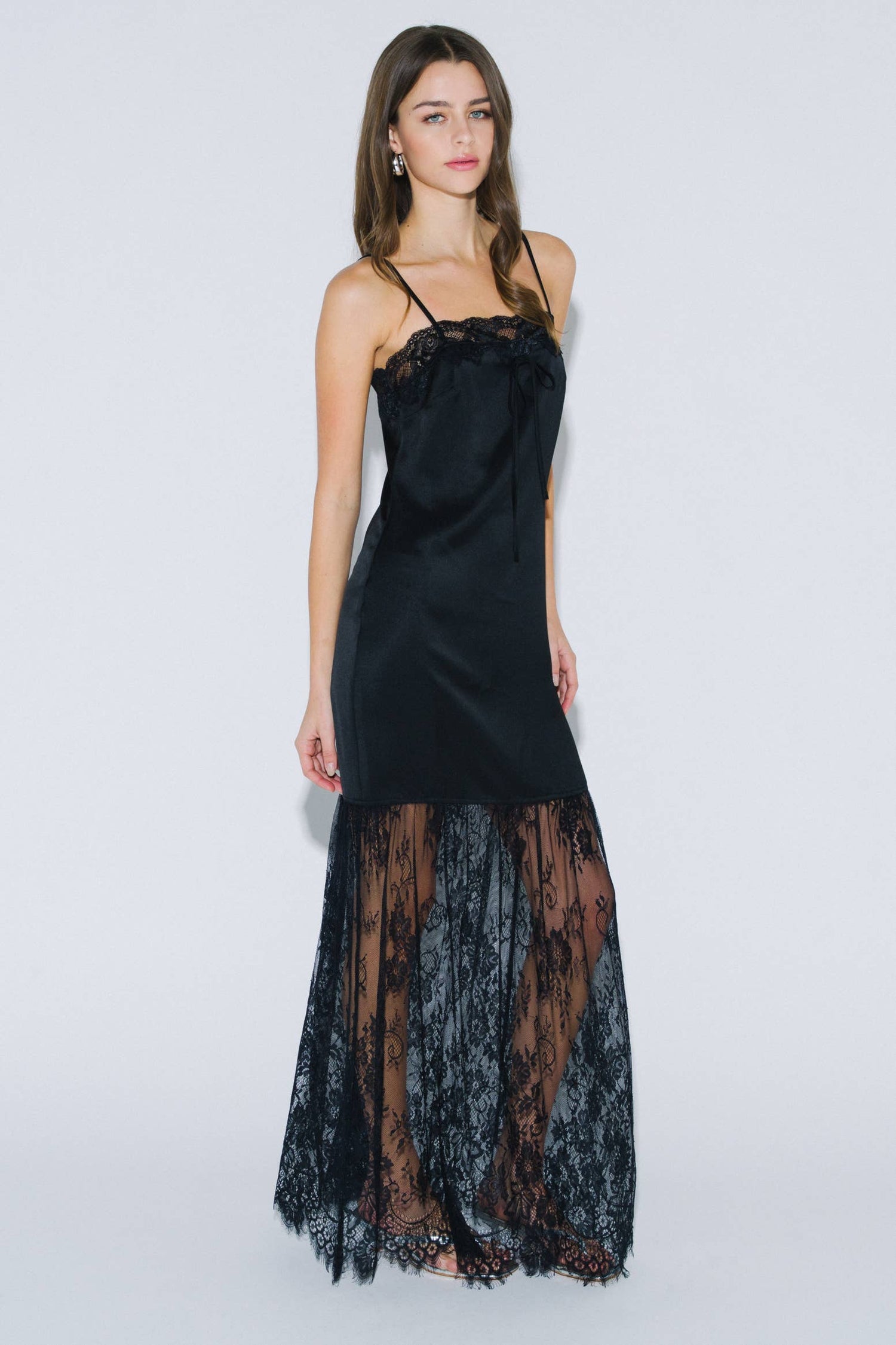 Lace Mix Satin Slip Maxi Dress