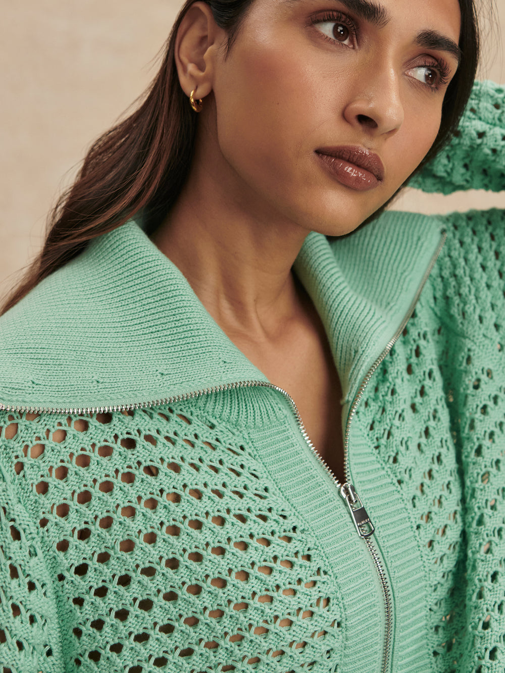 Eloise Full Zip Knit Sweater  Dusty Jade Green