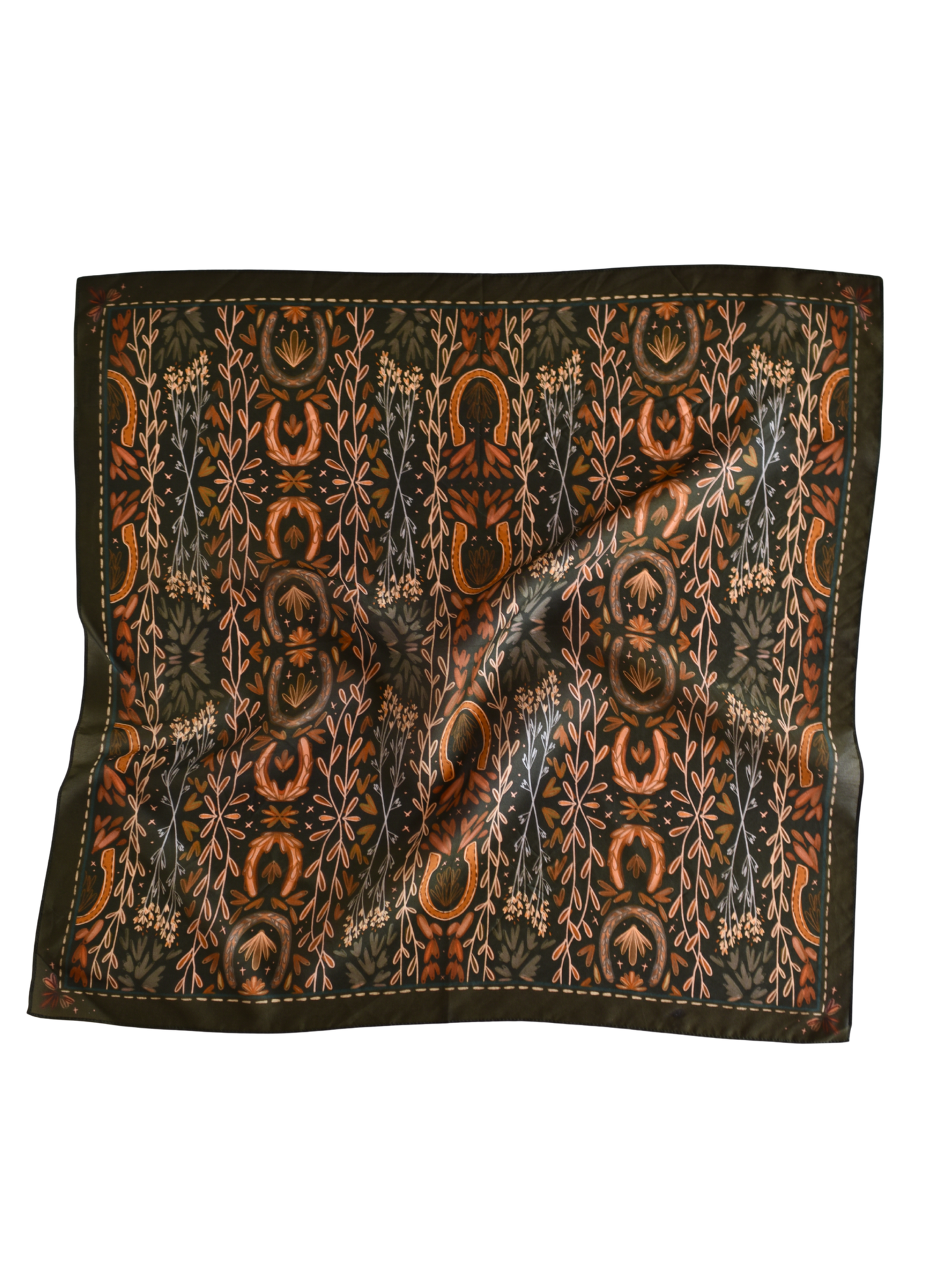 Western Harvest in Deep Juniper Silk Cowgirl Wild Rag Scarf