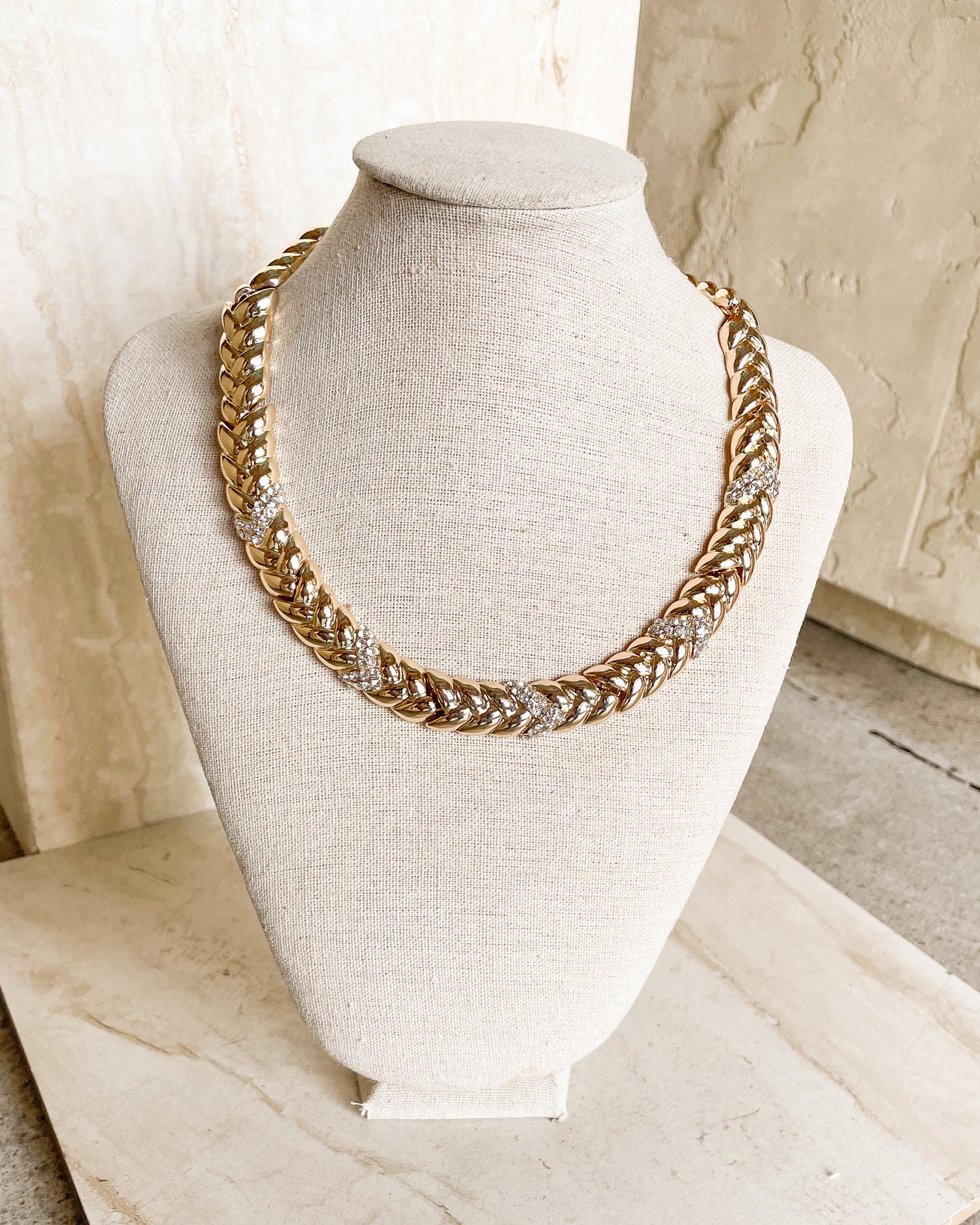 Vintage Signed Crystal Accent Chain Necklace