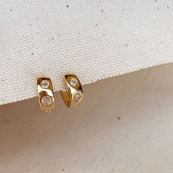 18k Gold Filled Huggie Cz Hoop Earrings