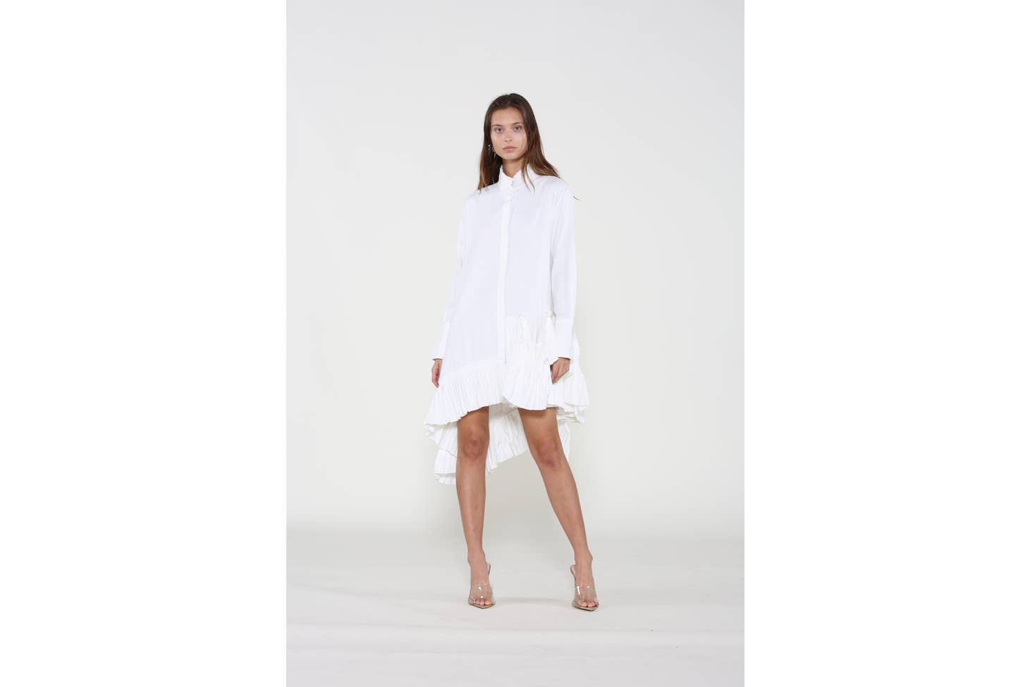 Asymmetrical Pleated Detail Hem Shirt Dress 2