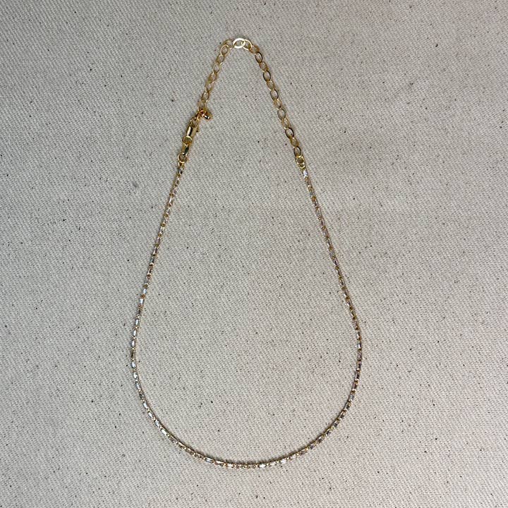 Baguette Cz Tennis Necklace Gold Filled 1.5mm