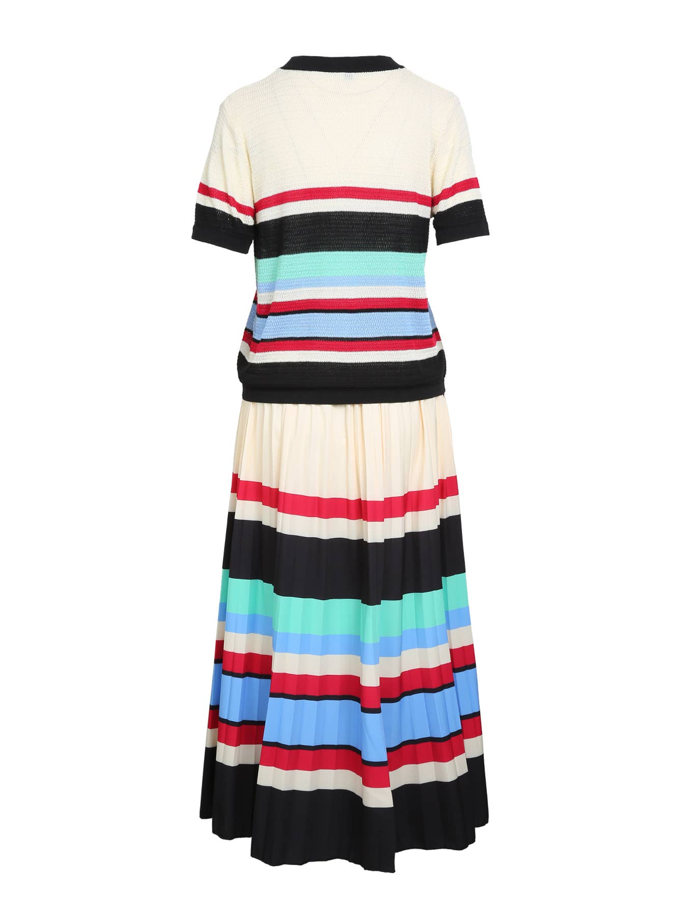 Multicolor Stripe Patterned Cardigan & Skirt Set