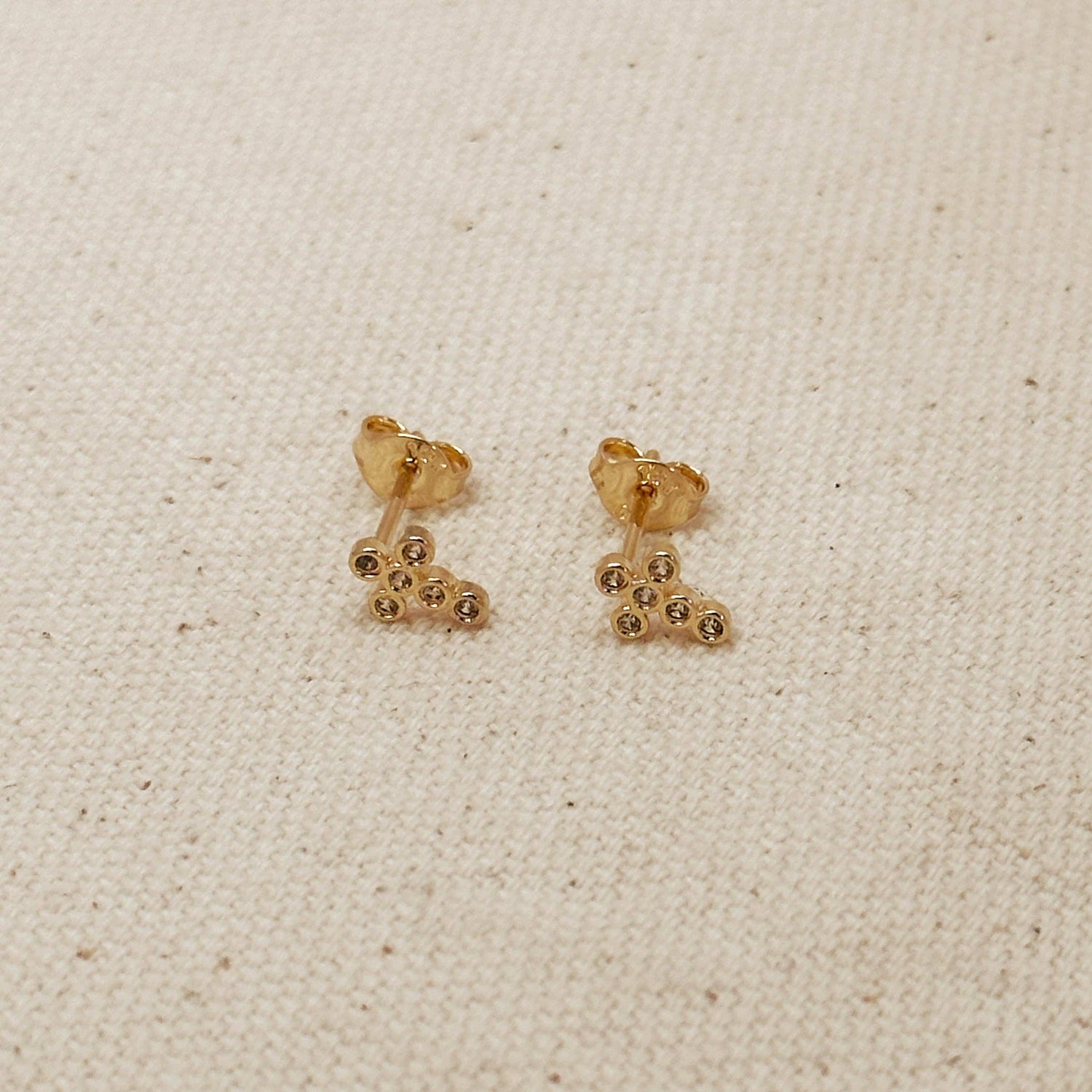 18k Gold Filled Mini Bezel CZ Cross Stud Earrings
