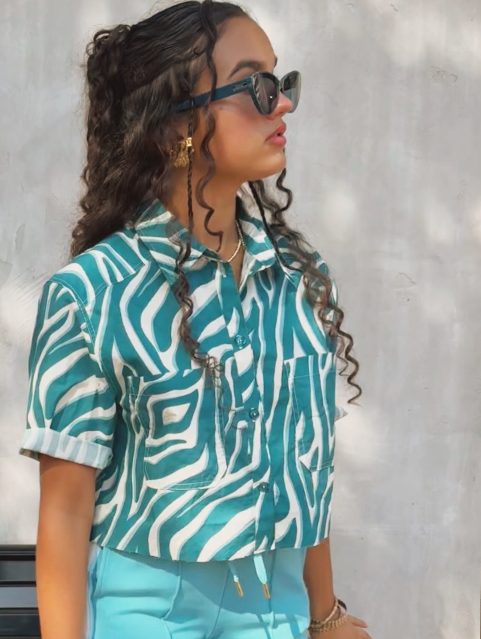 Basic Preslie Poplin Cropped Shirt Shaded Zebra