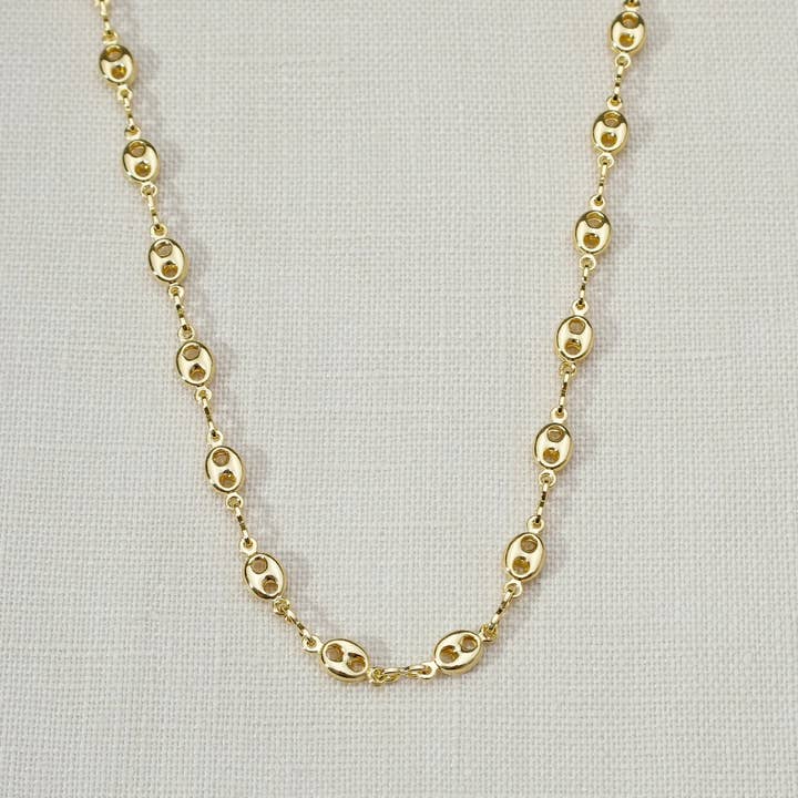 18k Gold Filled Fancy Puff Links Chain Necklace