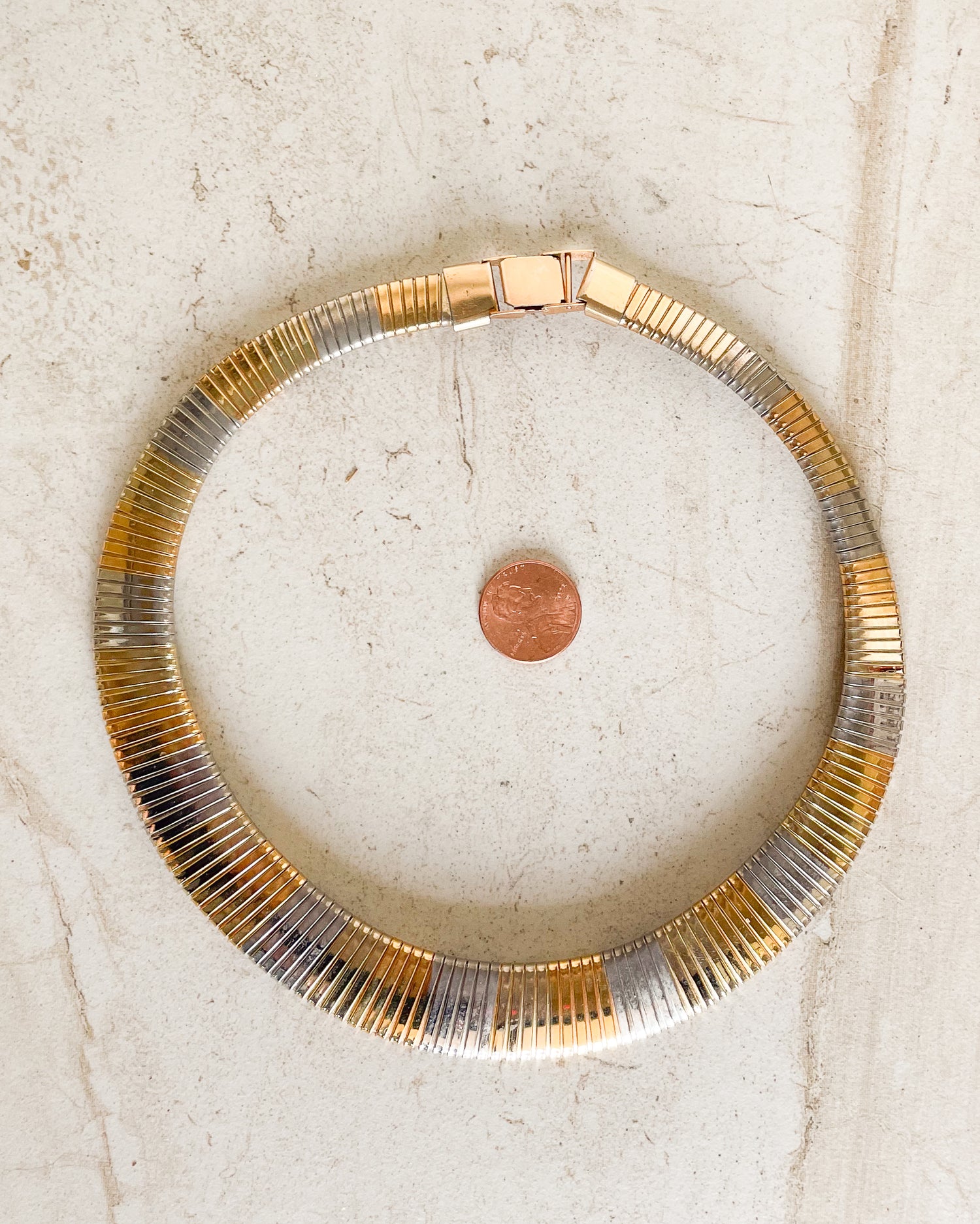 Vintage Egyptian Revival Two Tone Omega Chain Necklace