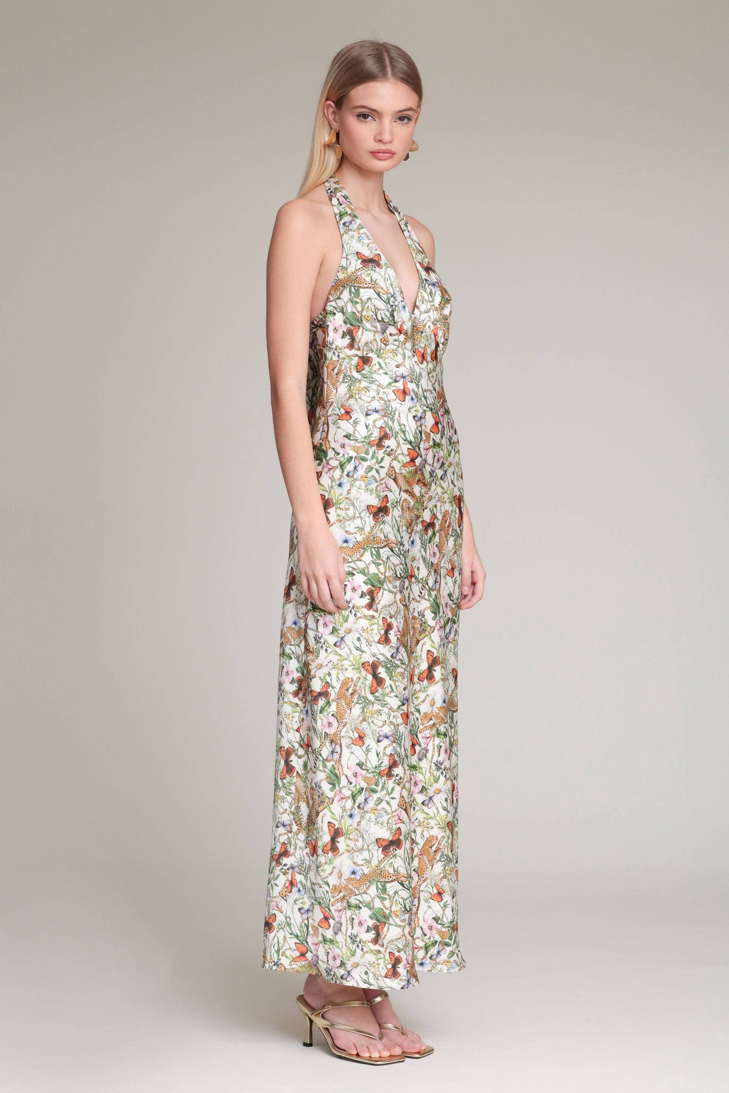 Botanical Satin Scarf Tie Maxi Dress