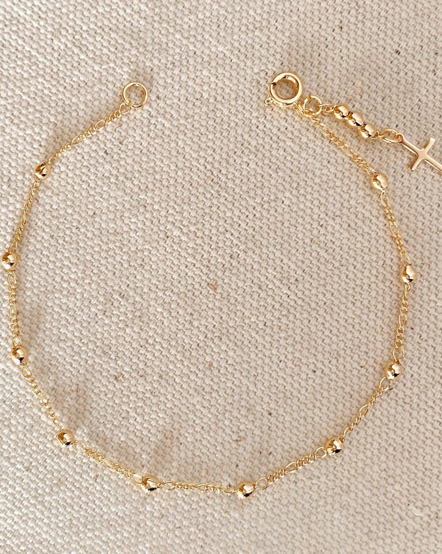 18k Gold Filled Beaded Bracelet with Cross Charm
