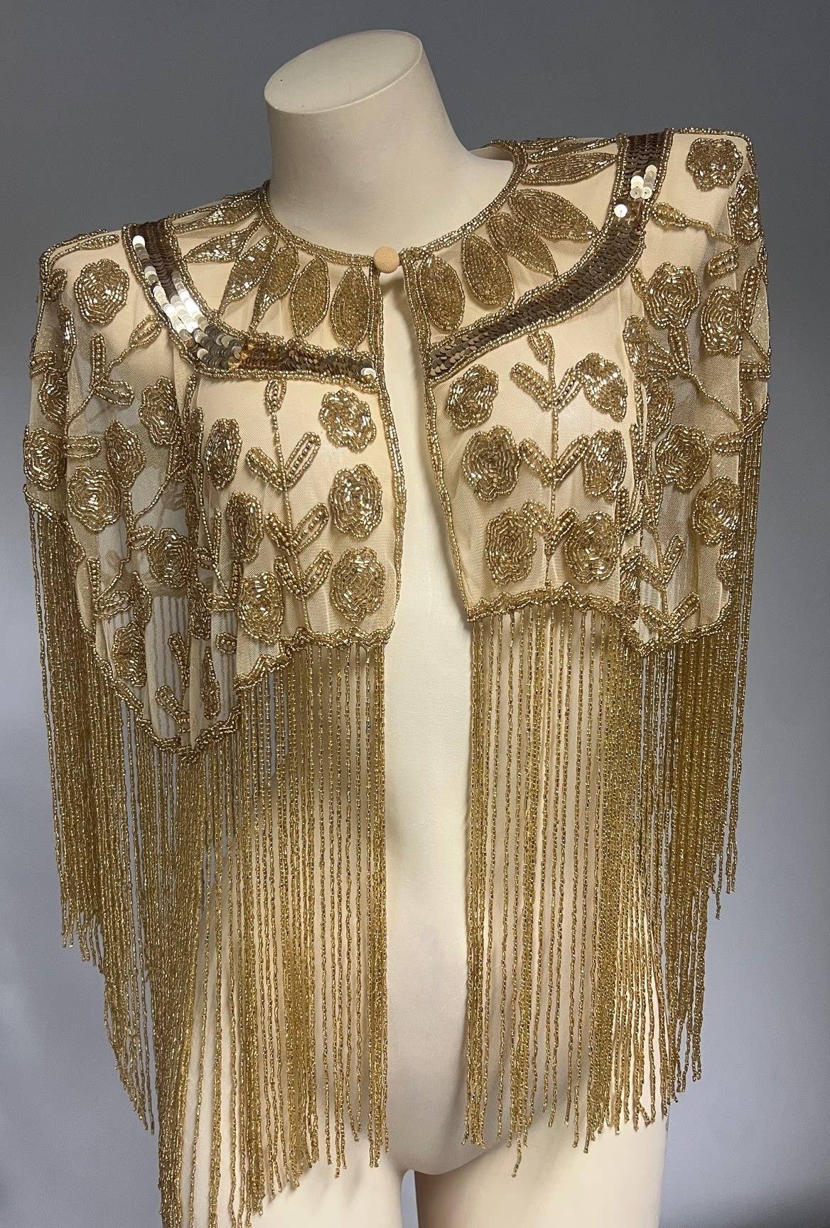 Beaded Scarf Gold with fringes