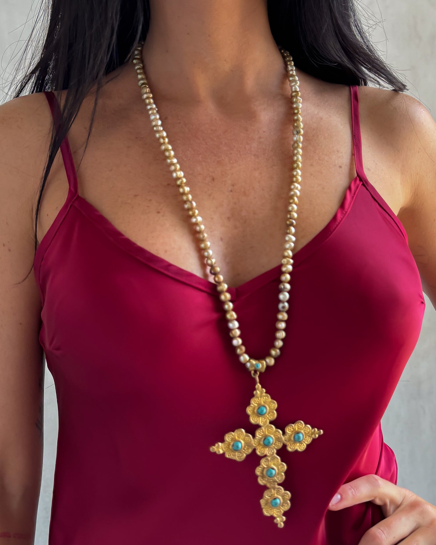 Turquoise Cross Pendant Necklace