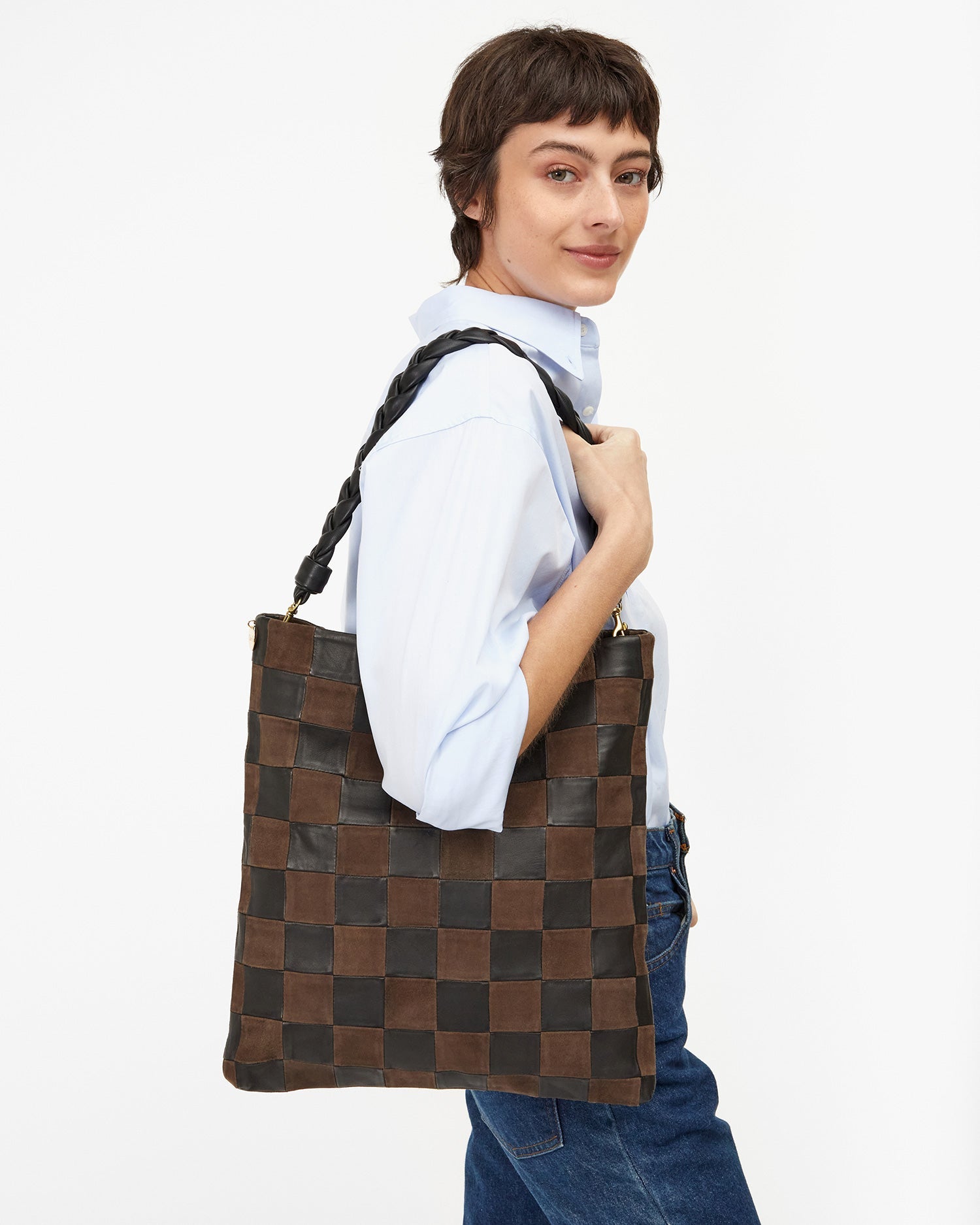 Carryall Clutch w/ Tabs Black/Chocolate Oversized Checker