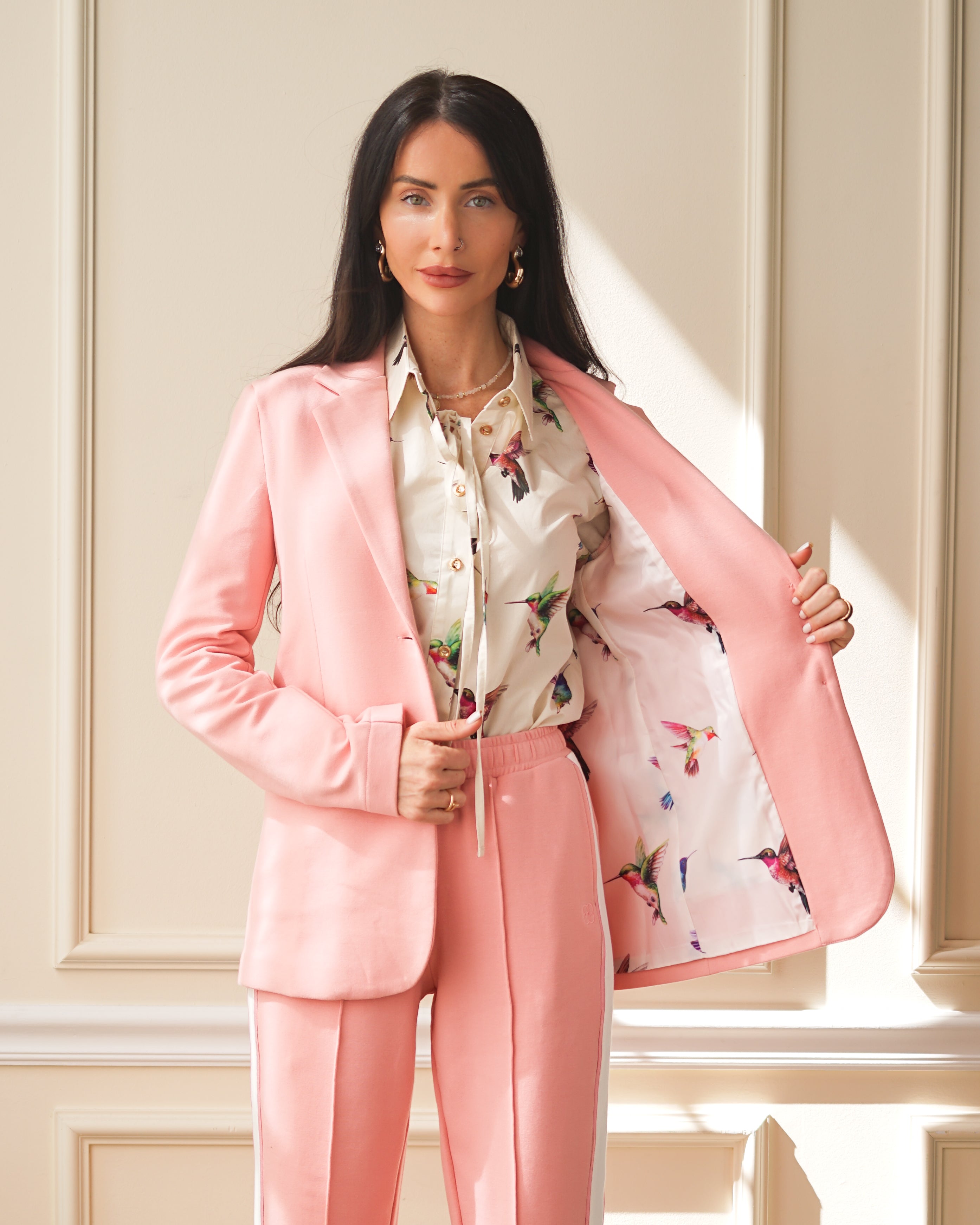 Women's Pink Blazer - Morrison Interlock Cotton Stretch – Care Tucker