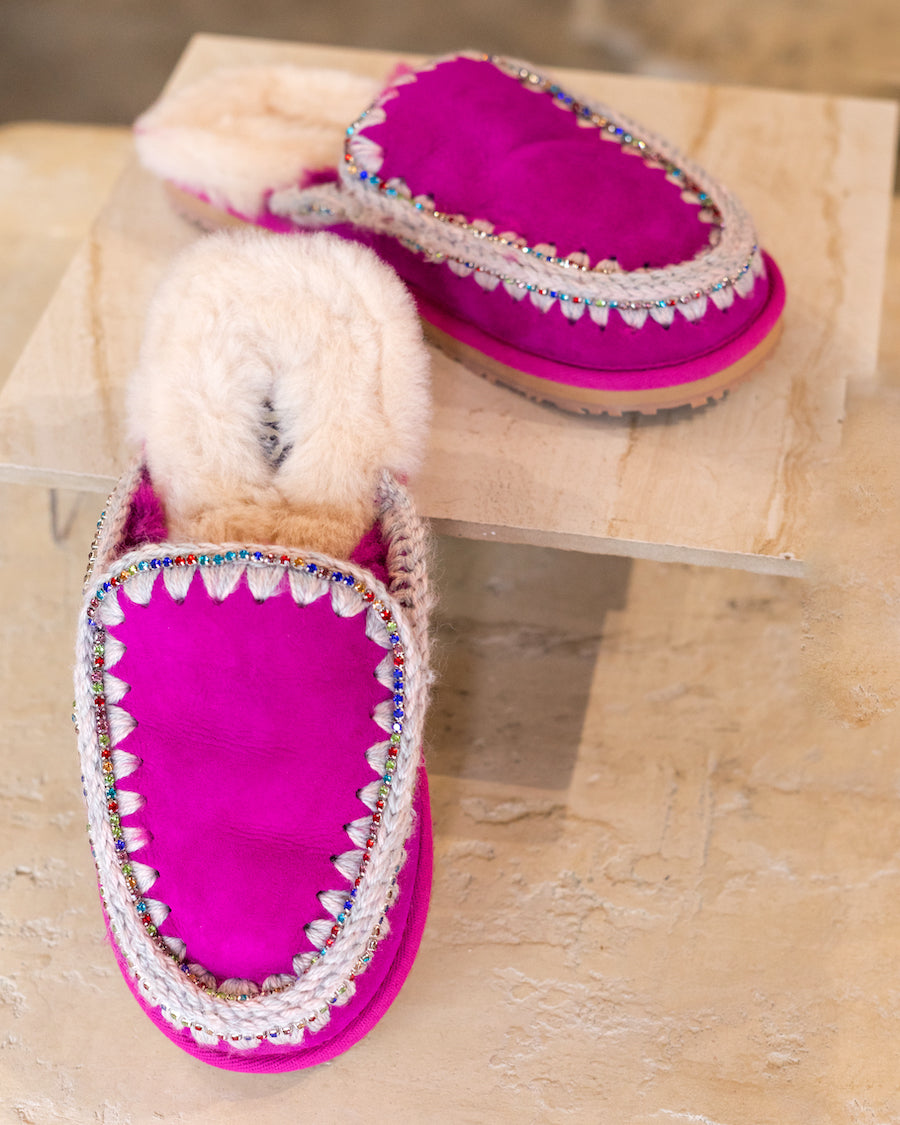 Suede Eskimo Slipper Rhinestones - Cyclamin