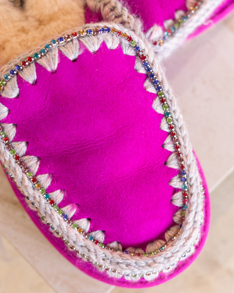 Suede Eskimo Slipper Rhinestones - Cyclamin