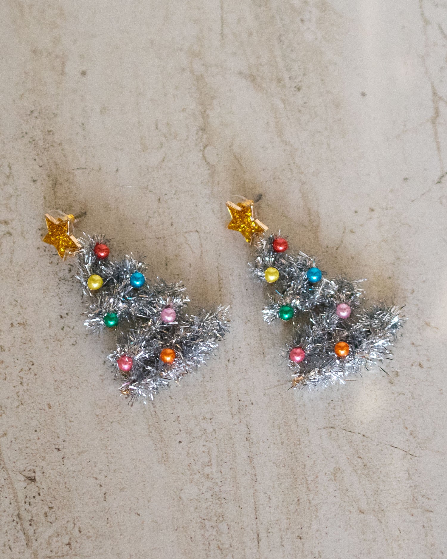 Christmas Tree Tinsel Drop Earrings