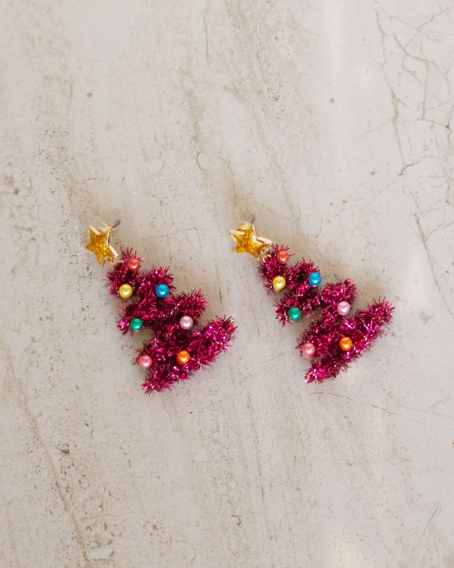 Christmas Tree Tinsel Drop Earrings