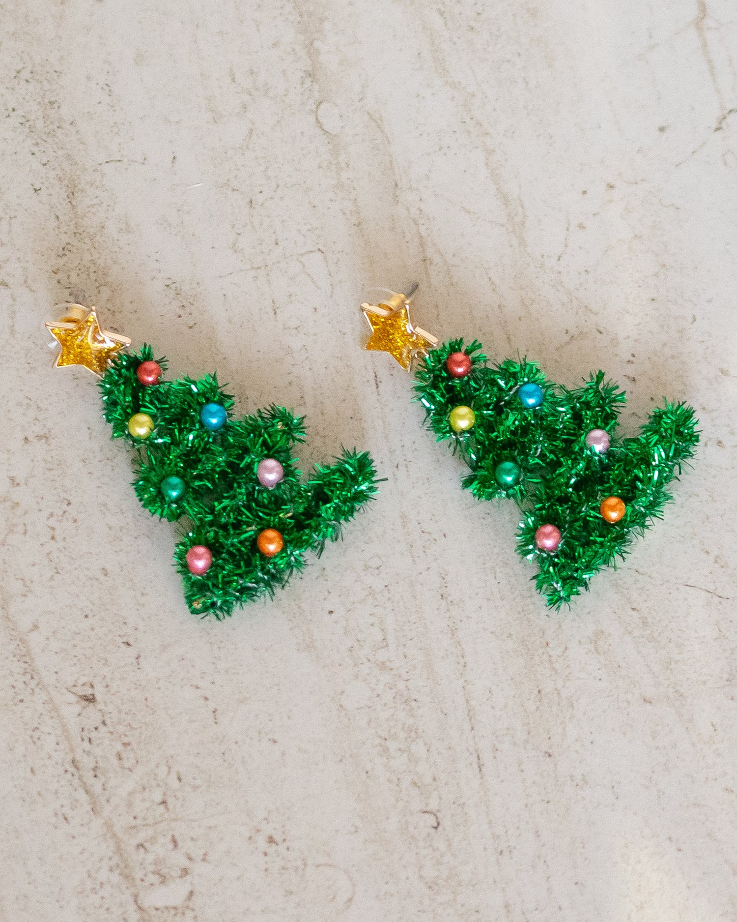 Christmas Tree Tinsel Drop Earrings