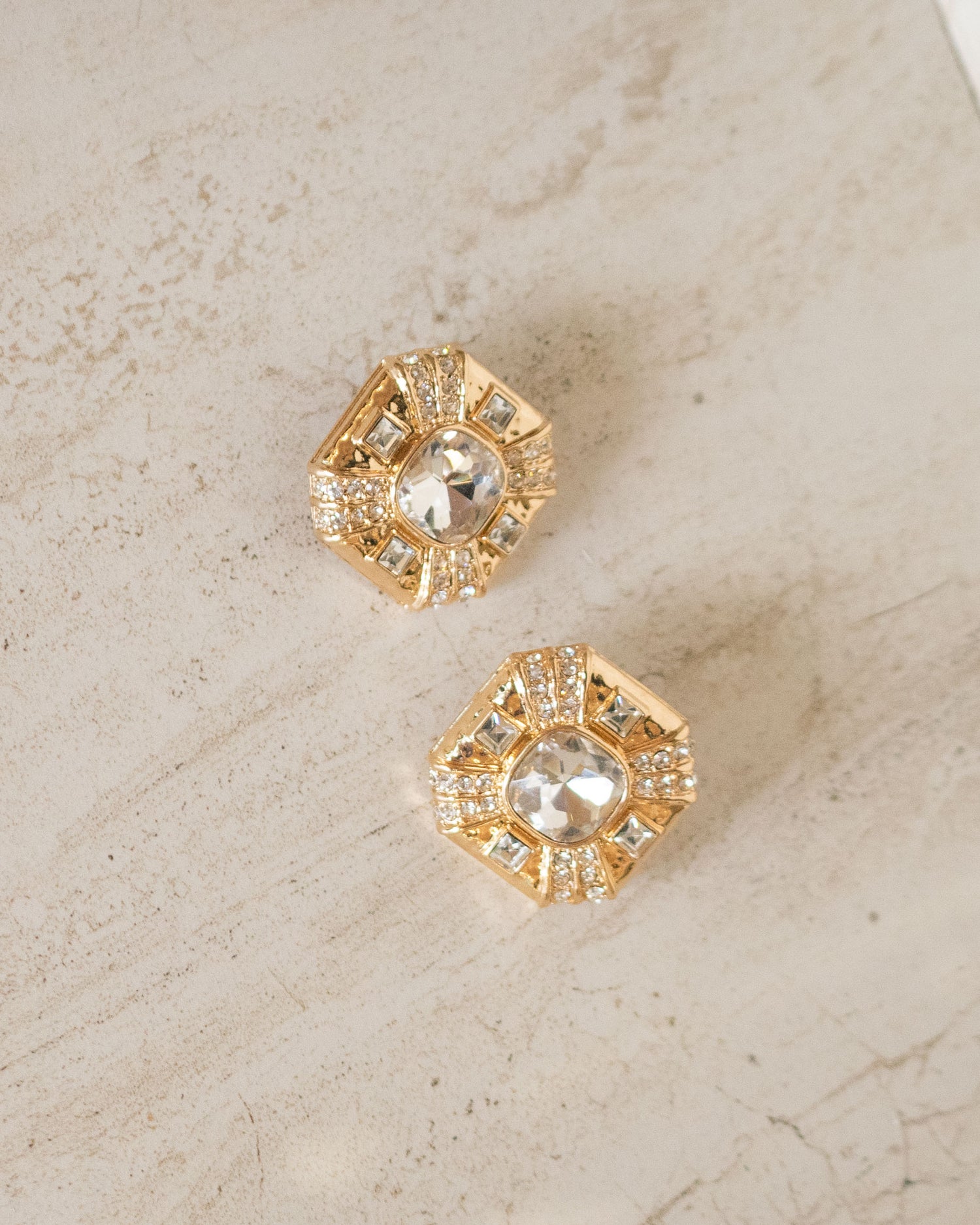 Gold Round Cushion Diamond Studs Earrings