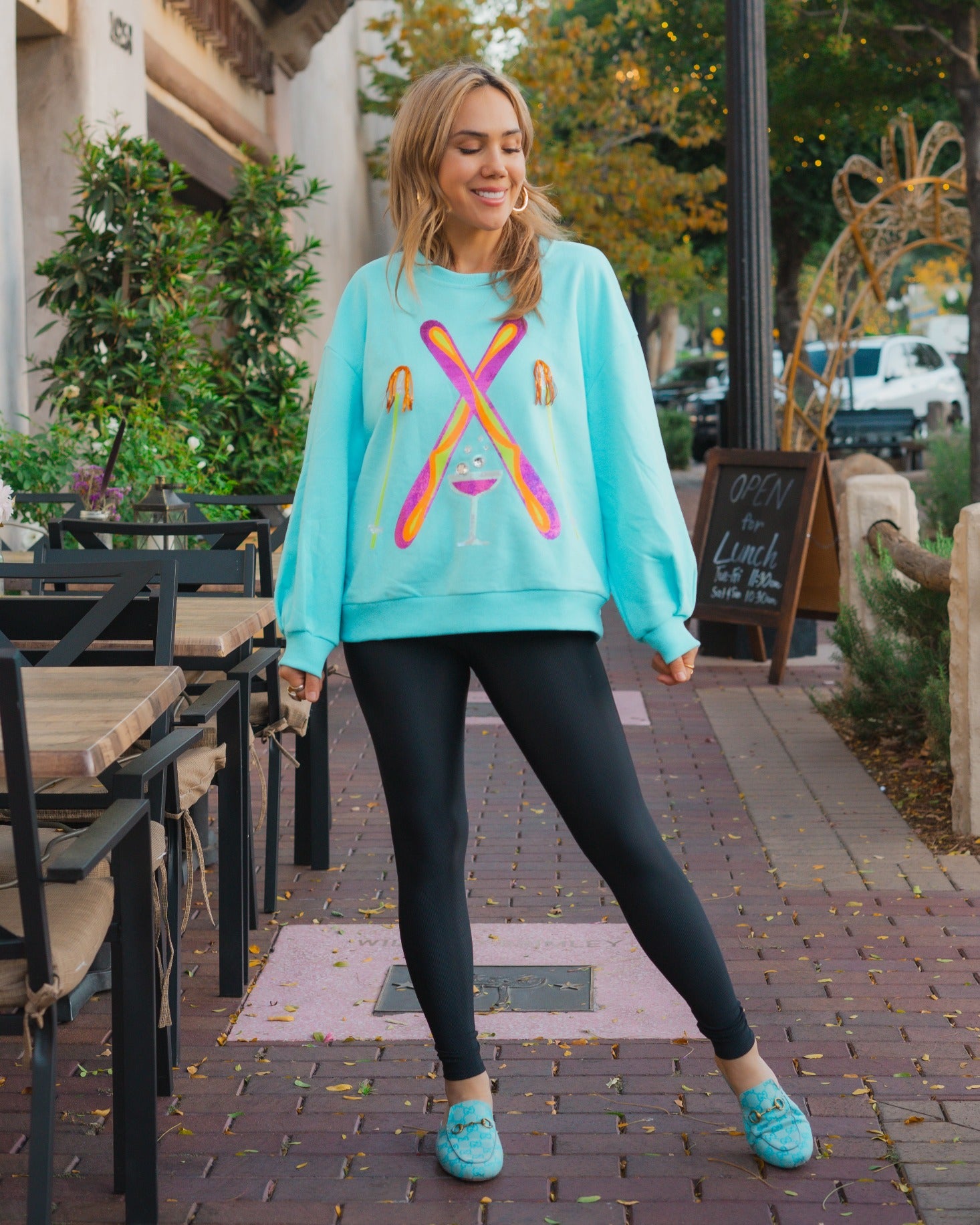 AQUA RHINESTONE CROSSING SKI & COCKTAIL SWEATSHIRT 2