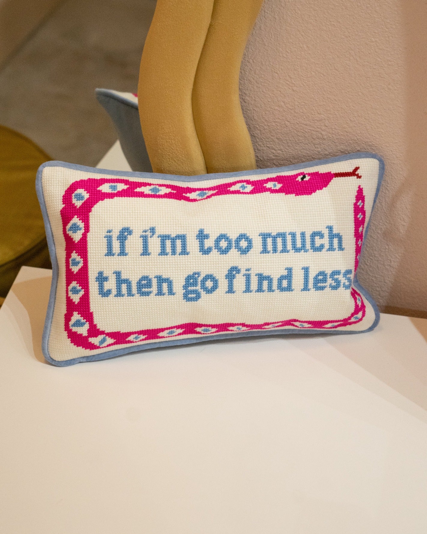Go Find Less Needlepoint Pillow