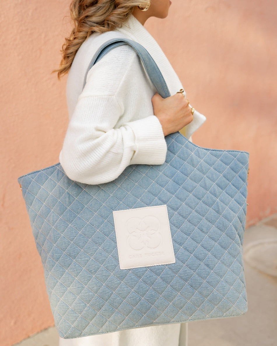 Maxi Quilted Denim Tote Bag Blue