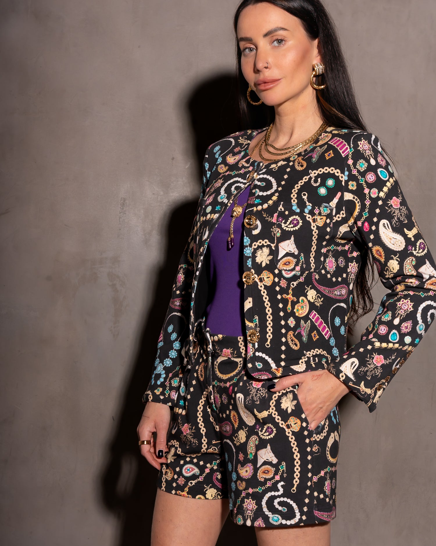 Case Interlock Collarless Jacket Vintage Jewelry