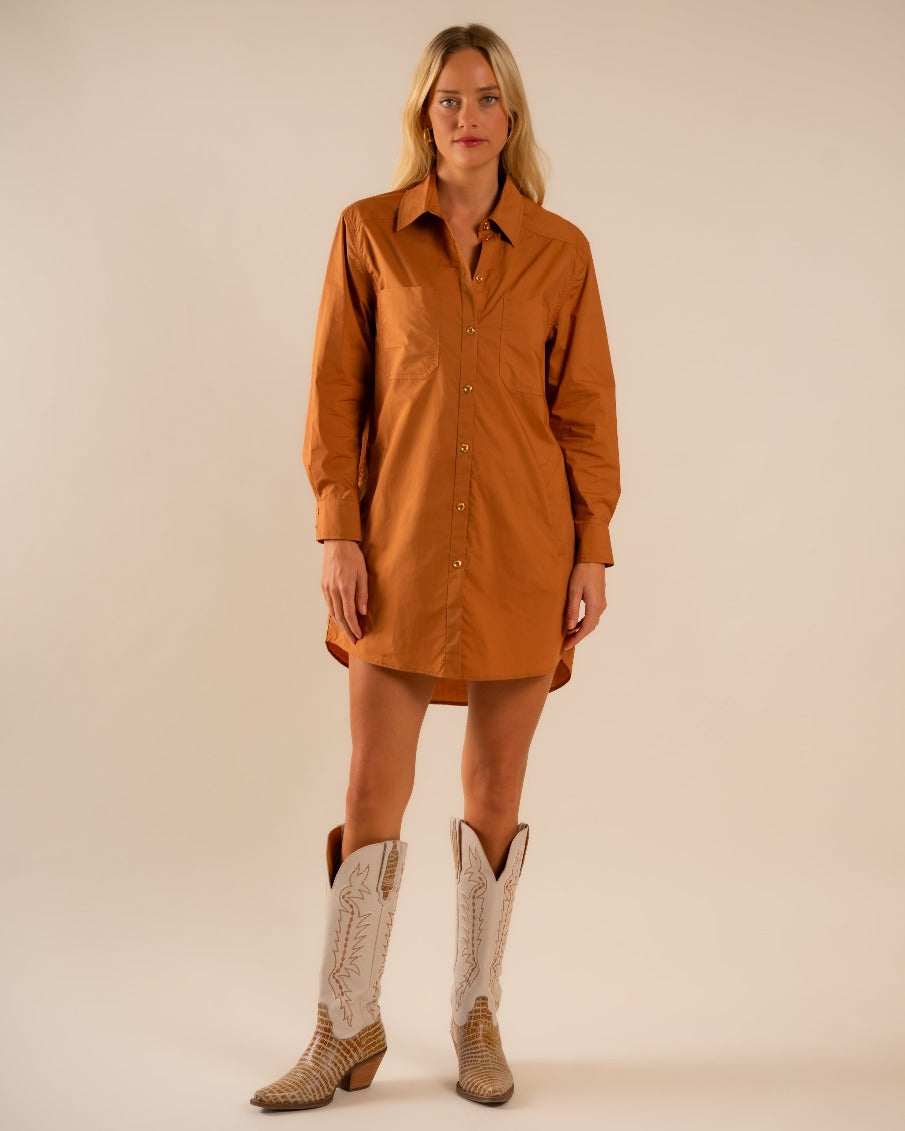 Basic Preslie Poplin Shirt Dress Terracotta 6