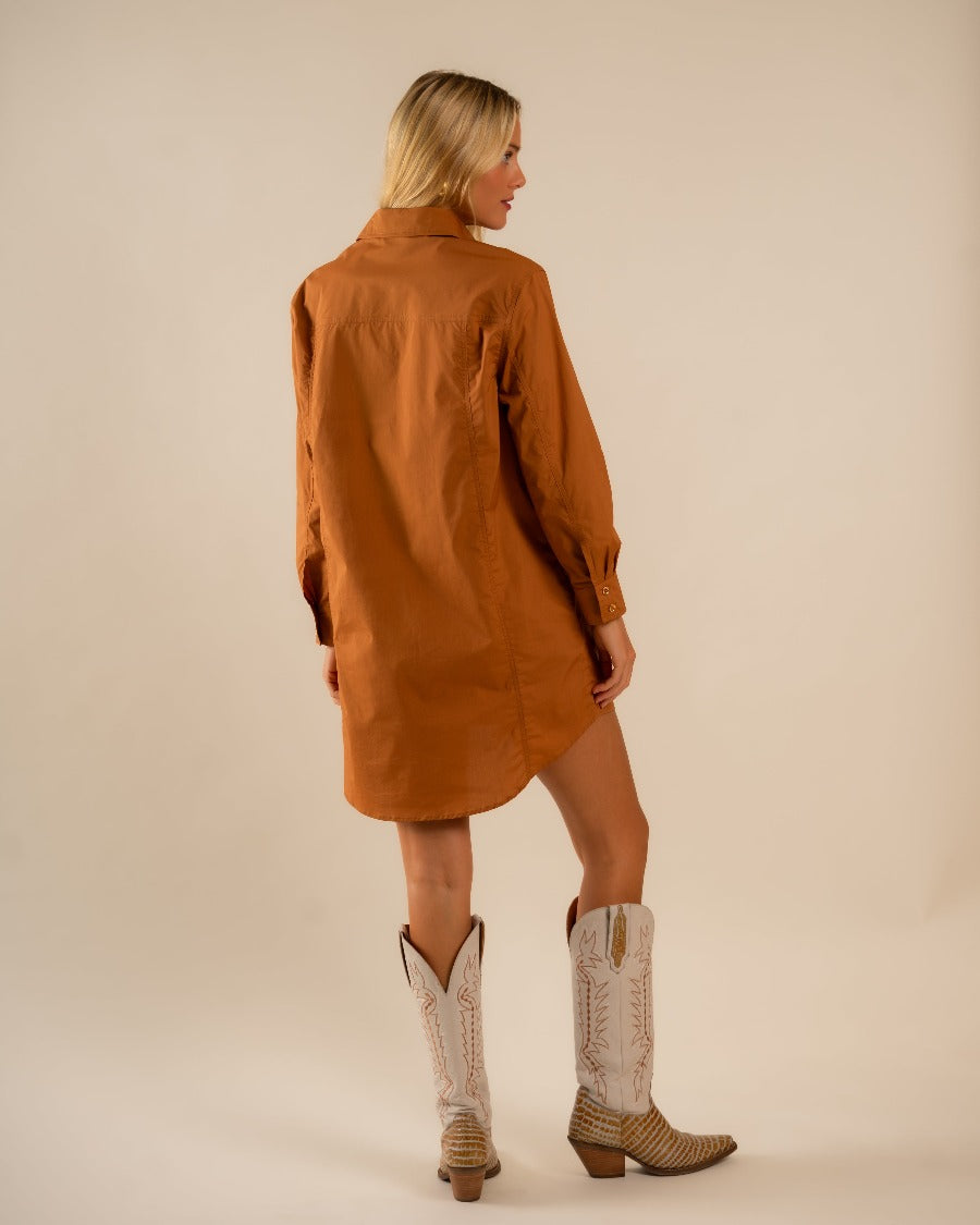  4Basic Preslie Poplin Shirt Dress Terracotta
