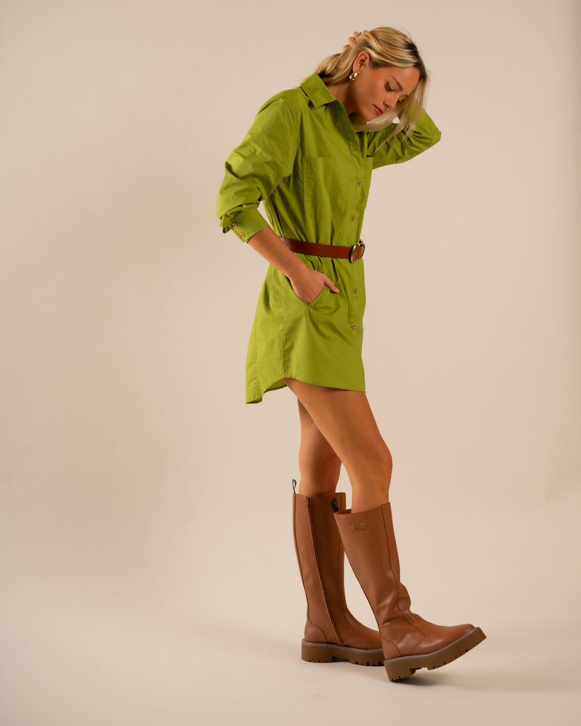 Basic Preslie Poplin Shirt Dress Cactus 5