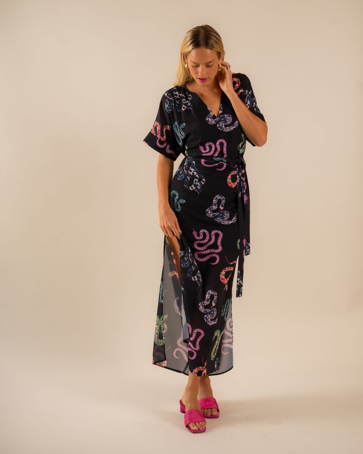 Beatrice Kaftan Dress All Over Snake Pattern 2