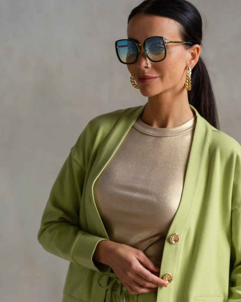 Court Interlock Cardigan Palm Green