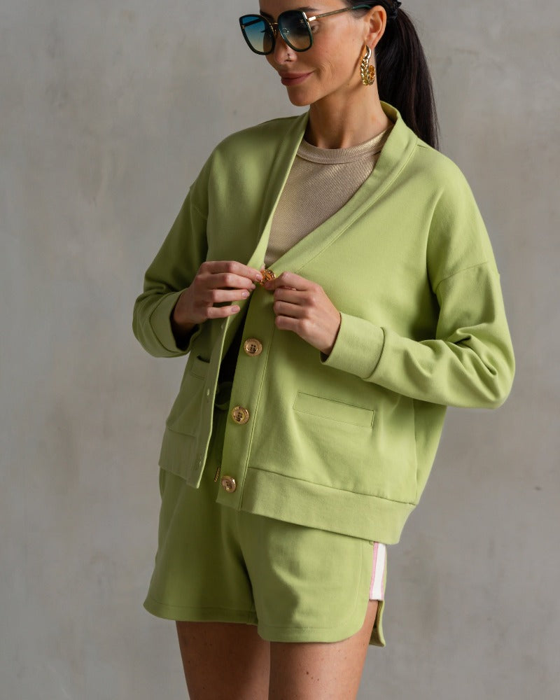 Court Interlock Cardigan Palm Green