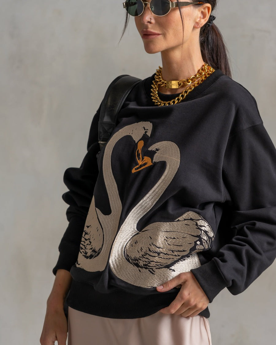 Classic Embroidered Sweatshirt Swans