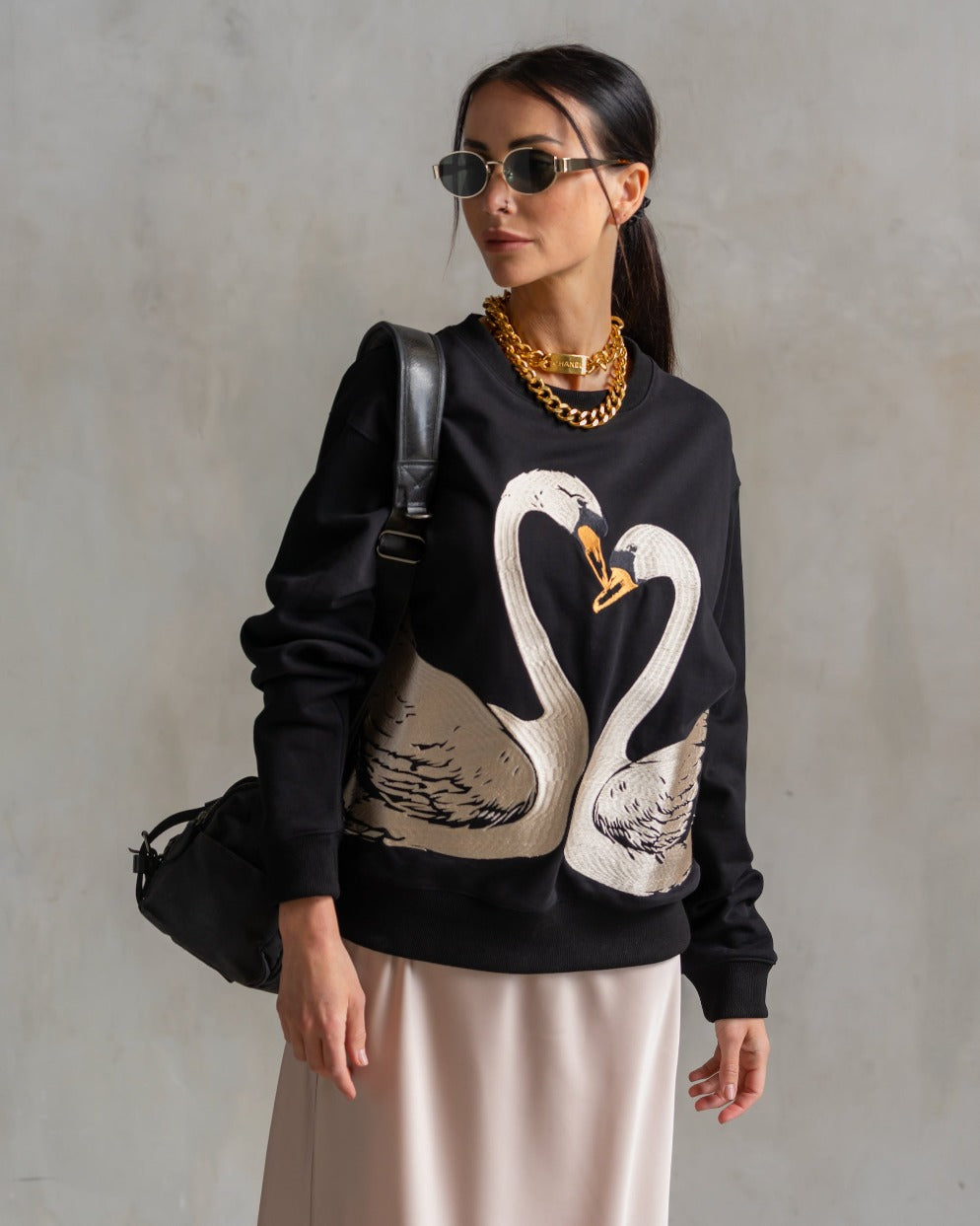 Classic Embroidered Sweatshirt Swans