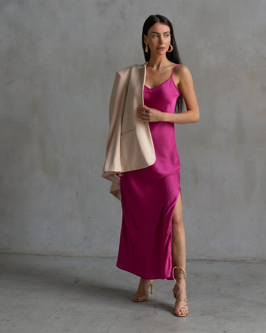 berry satin dress Scarf Neck Ruched Satin Dress