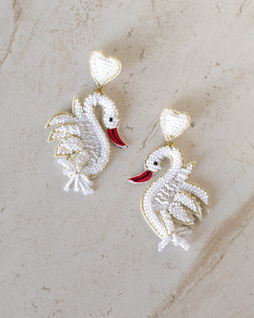 White Swan Beaded Earrings