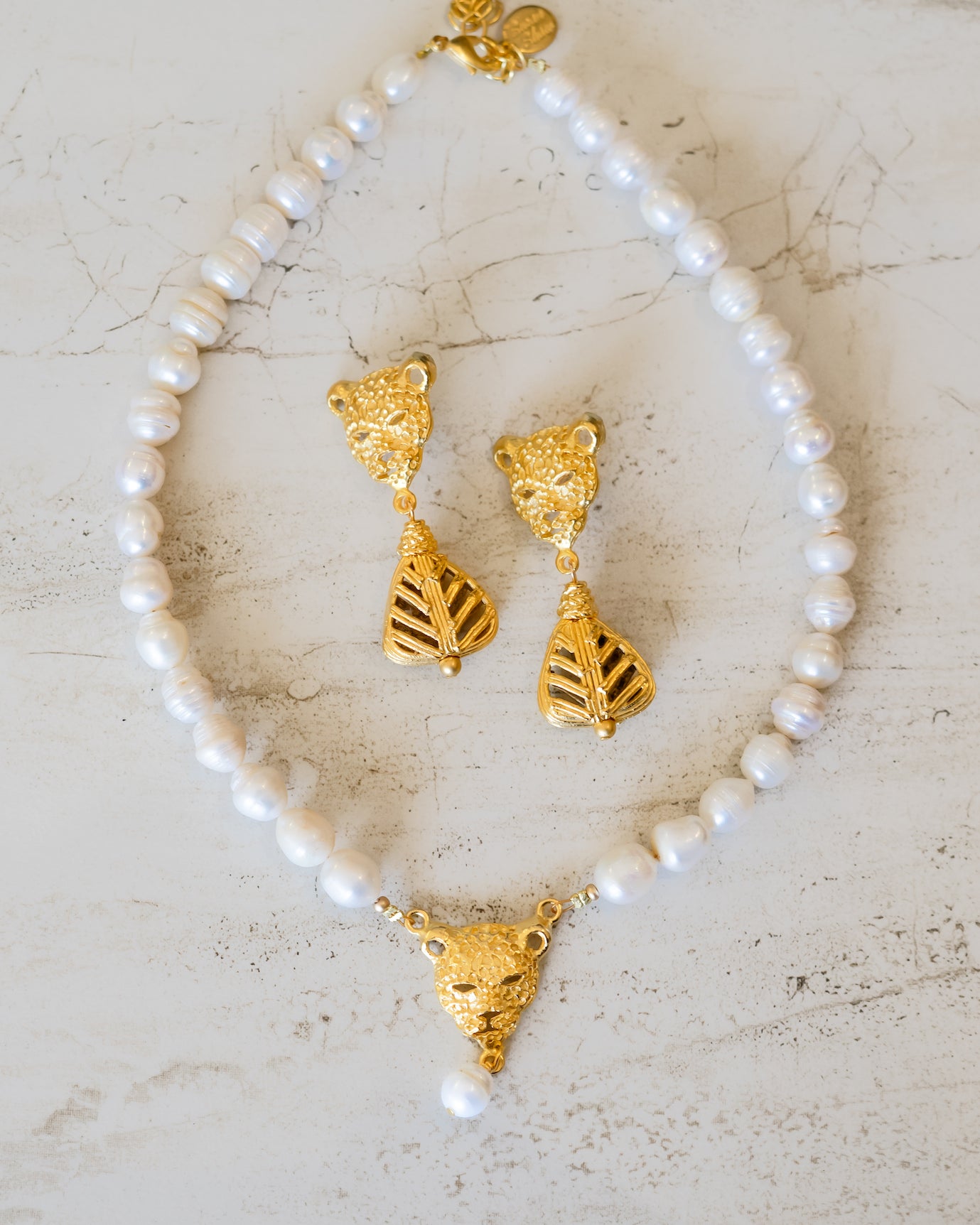 Leopard & Genuine Freshwater Pearl Necklace