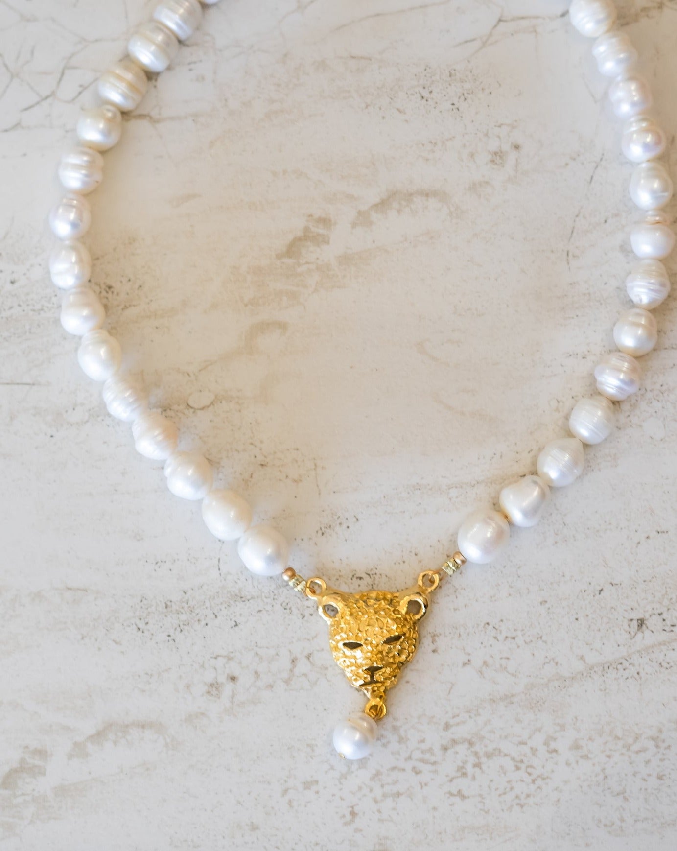 Leopard & Genuine Freshwater Pearl Necklace