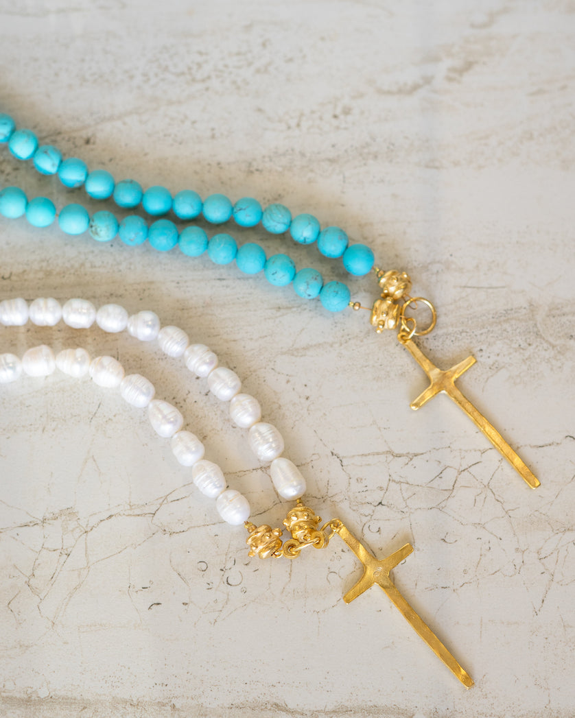 Elongated Cross Turquoise Necklace