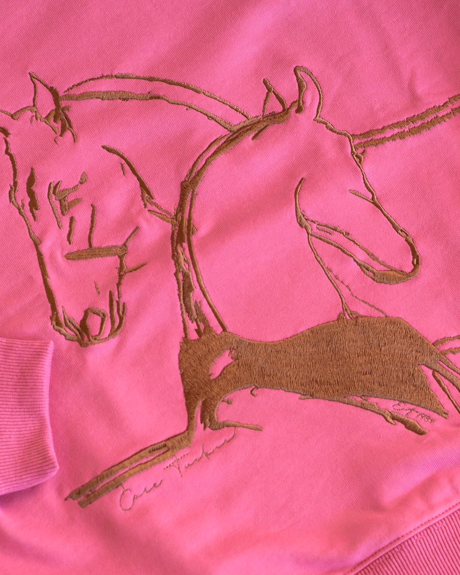 Classic Embroidered Sweatshirt Horses Embrace Berry